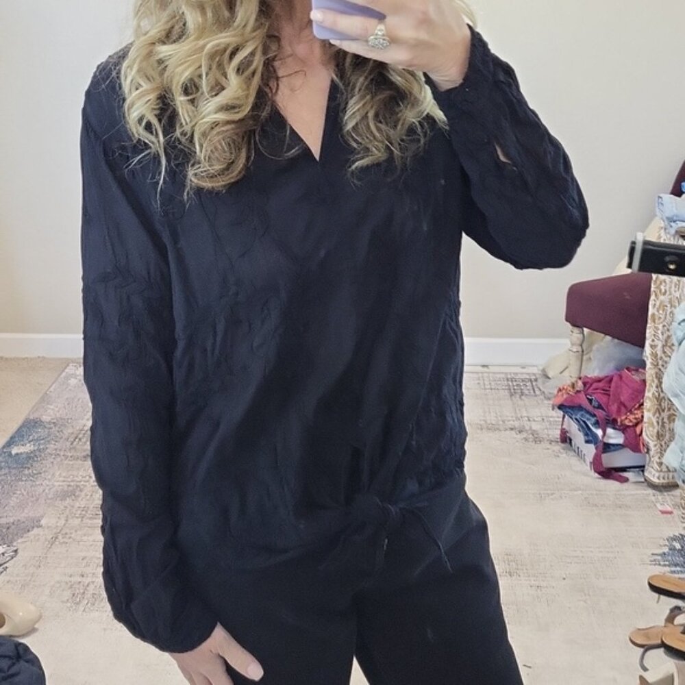 Johnny Was Embroidered Tie-Front Blouse